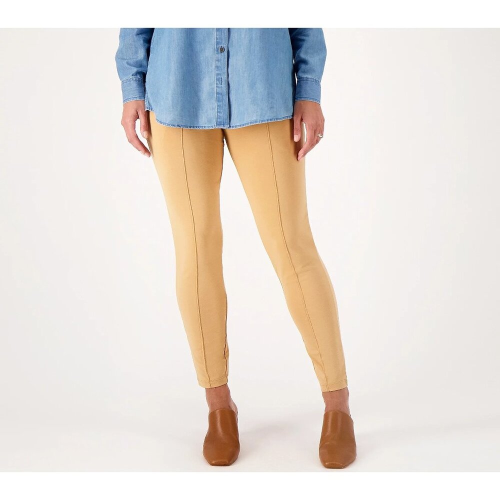 Women with Control Petite Tummy Control Travel Slim Leg Pant Large Ice Latte NEW